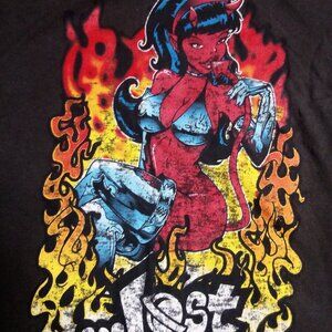 Vintage Lost Enterprises Devil Girl Flames Surf Skate T-Shirt